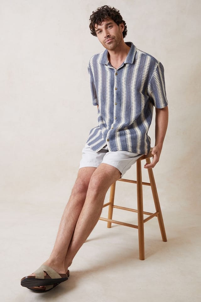 Threadbare threadbare Men's Crochet Relaxed Fit Short Sleeve Shirt in Blue - 3
