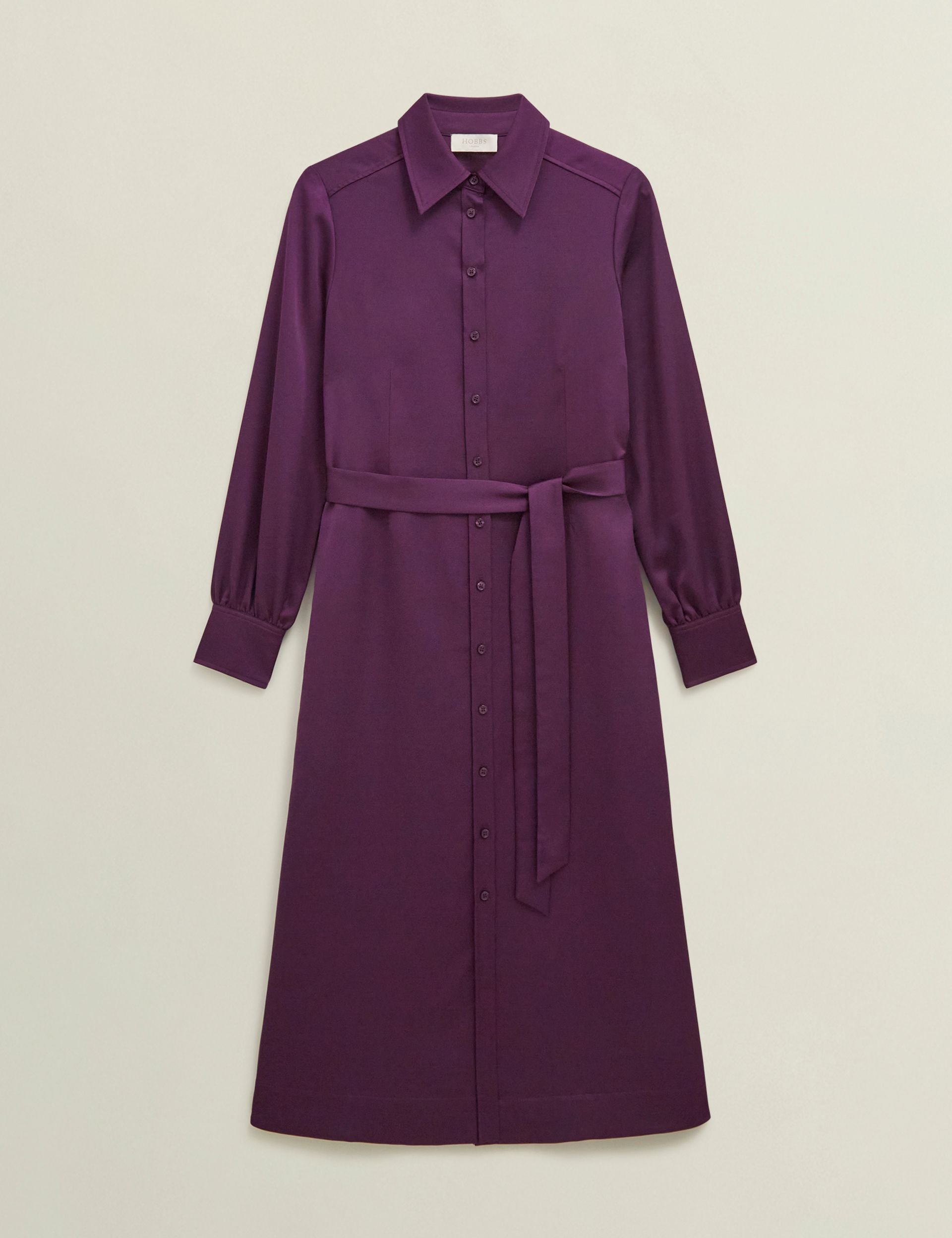 Hobbs London Hobbs London Women's Arianne Satin Midi Shirt Dress in Aubergine - 2