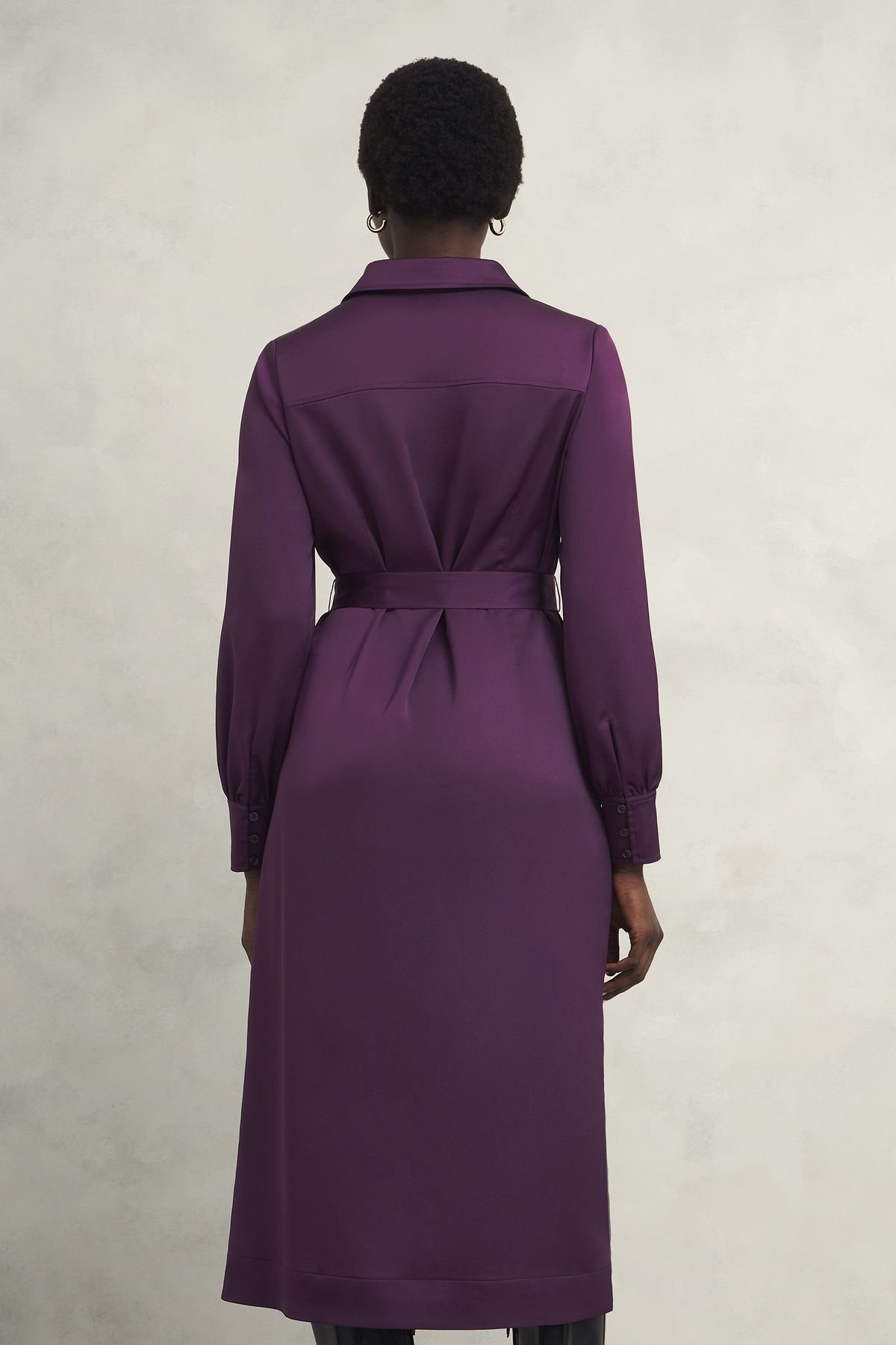 Hobbs London Hobbs London Women's Arianne Satin Midi Shirt Dress in Aubergine - 4