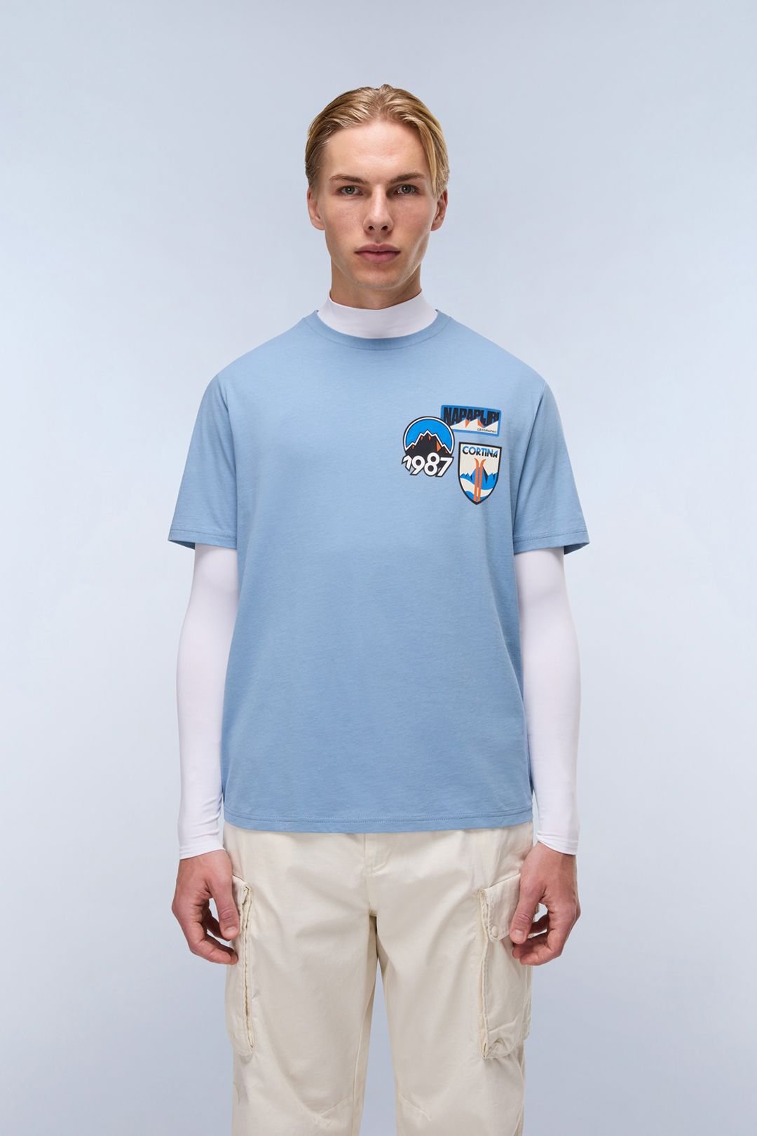 Napapijri Napapijri Men's S-Montepiana Ss Graphic T-Shirt Faded Denim in Blue - 3