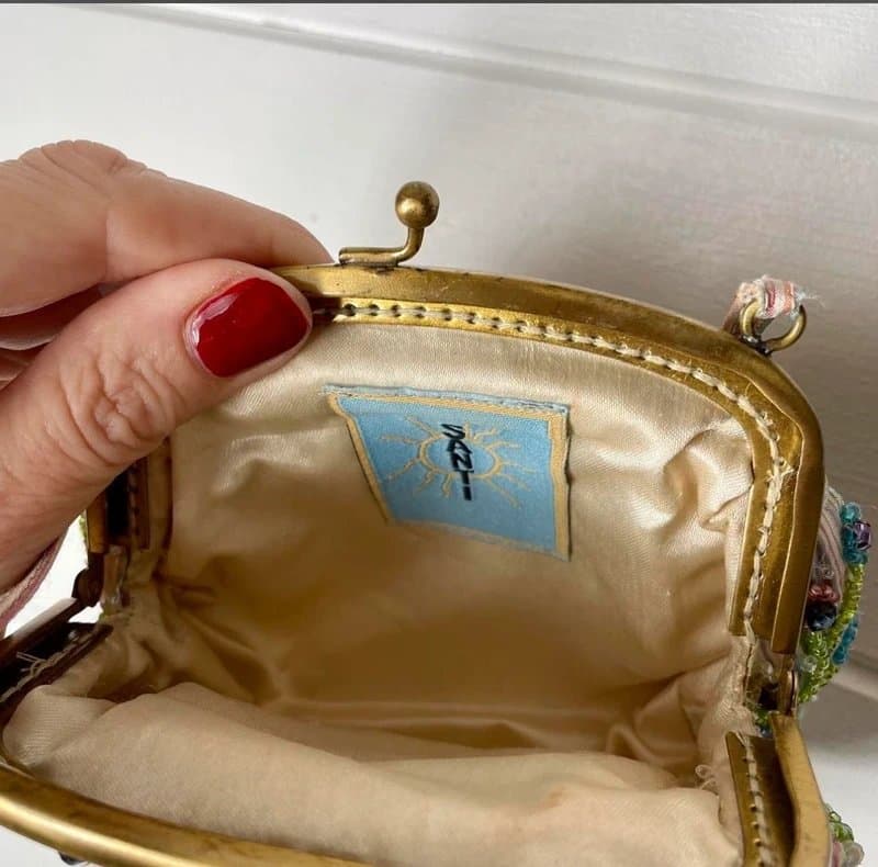 Santi Santi Small Silk Multicoloured Stripe Beaded Butterfly Purse Bag