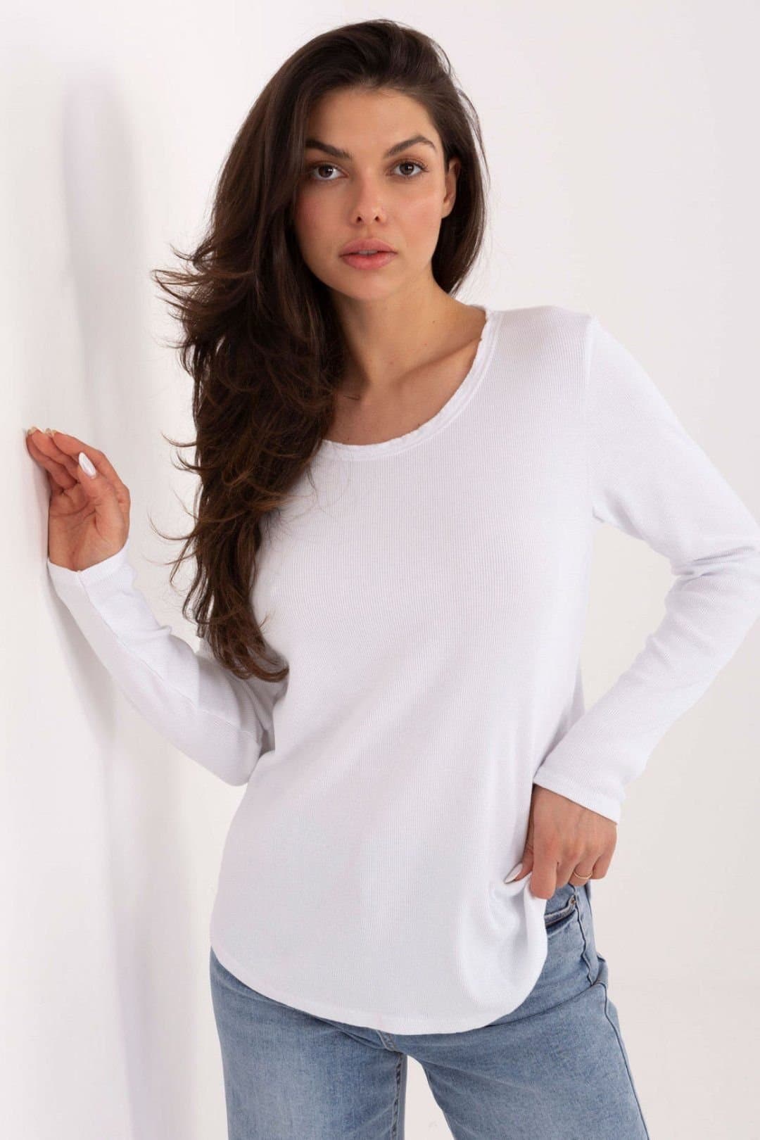 Love Lace Love Lace Women's Ribbed Cotton Elastane Long Sleeve Blouse Style 221687 in White