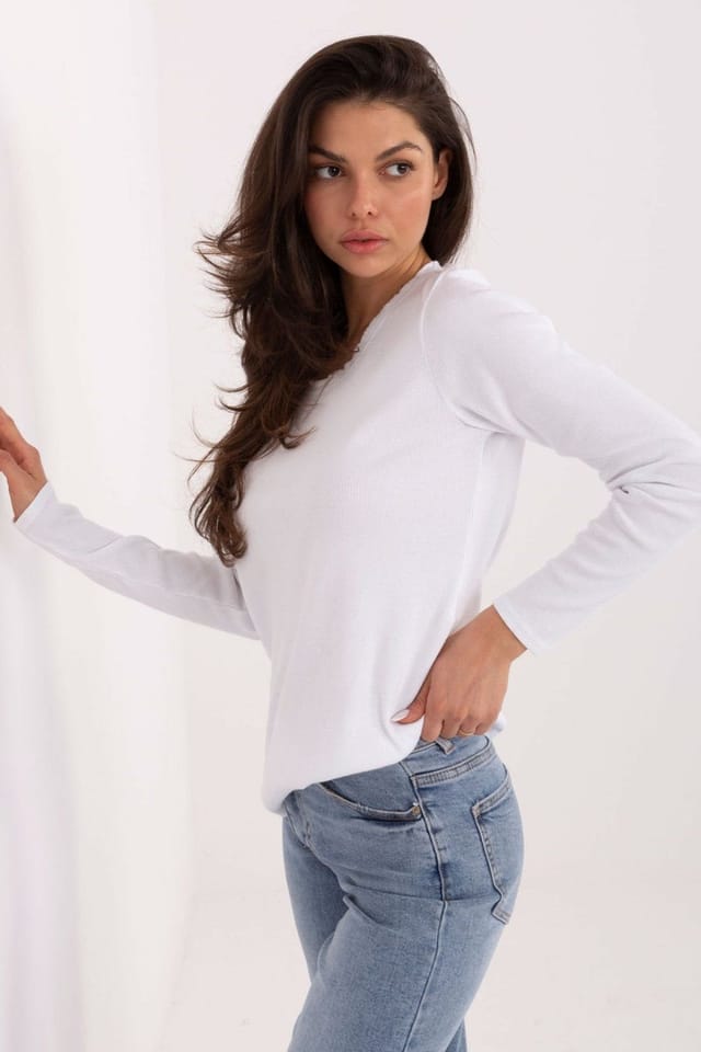 Love Lace Love Lace Women's Ribbed Cotton Elastane Long Sleeve Blouse Style 221687 in White - 2