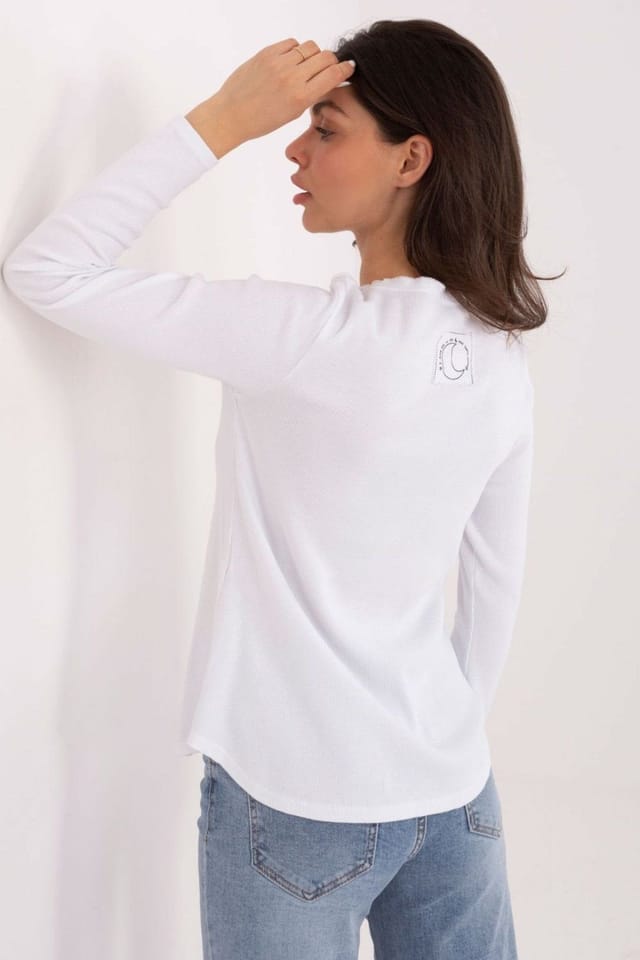 Love Lace Love Lace Women's Ribbed Cotton Elastane Long Sleeve Blouse Style 221687 in White - 3
