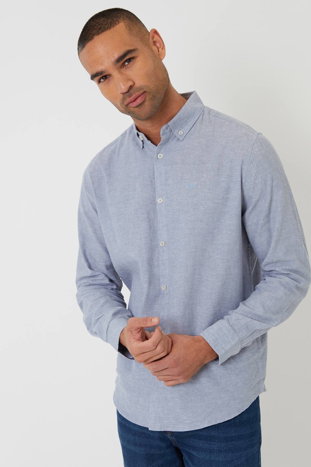 Threadbare Threadbare Men's Linen Blend Long Sleeve Shirt in Blue - 2