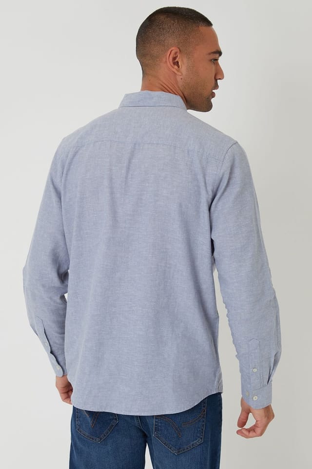 Threadbare Threadbare Men's Linen Blend Long Sleeve Shirt in Blue - 2