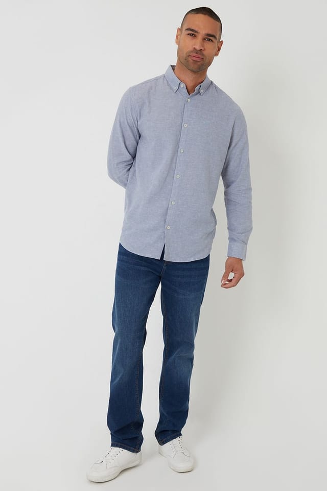 Threadbare Threadbare Men's Linen Blend Long Sleeve Shirt in Blue - 3