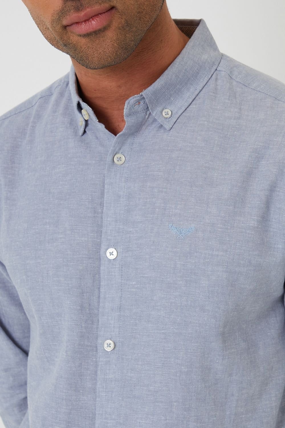 Threadbare Threadbare Men's Linen Blend Long Sleeve Shirt in Blue - 4