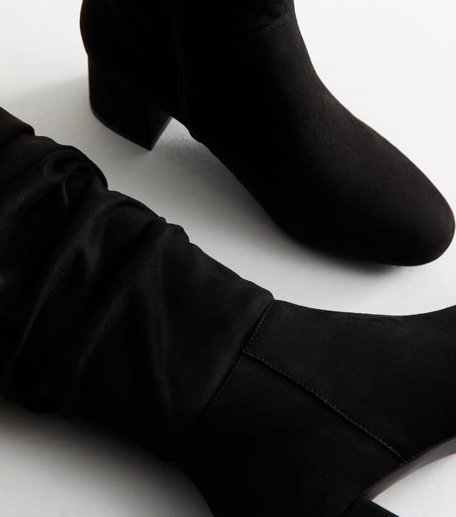 New Look Women's Wide Fit Black Faux Suede Ruched Boots Vegan New Look - 3