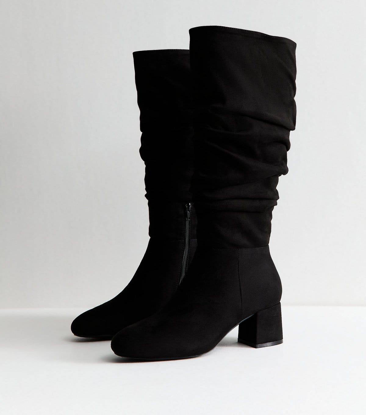 New Look Women's Wide Fit Black Faux Suede Ruched Boots Vegan New Look - 4