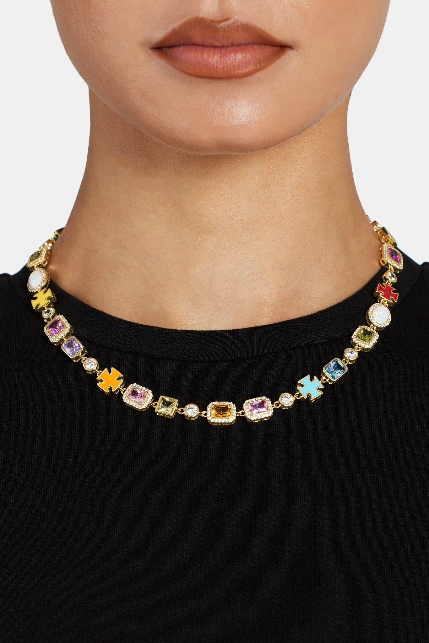 Cernucci Cernucci Men's Multi Gemstone Motif Necklace - Gold - 10mm in Metallic Gold - 2
