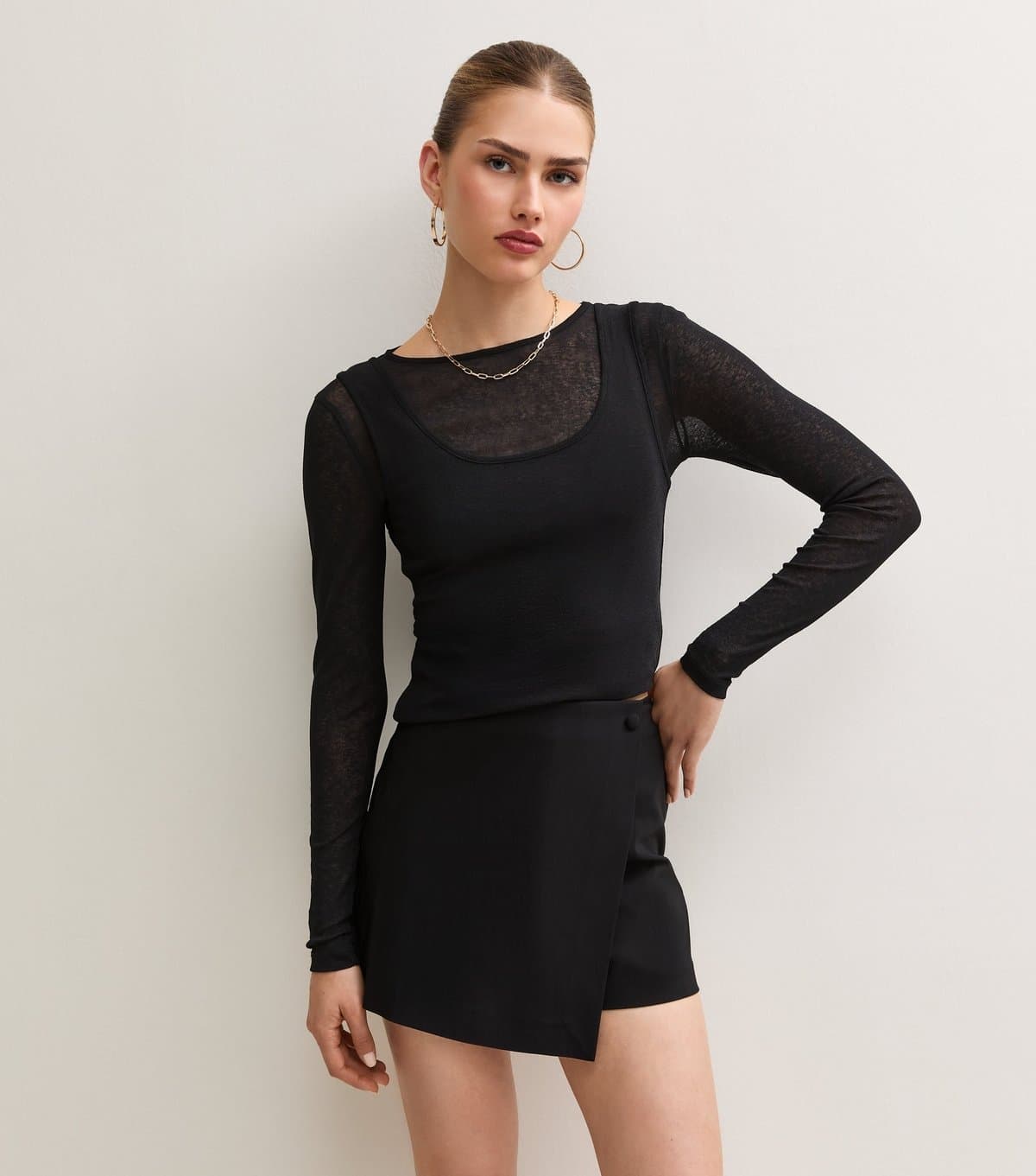 New Look Women's Black Tailored Wrap Skort New Look