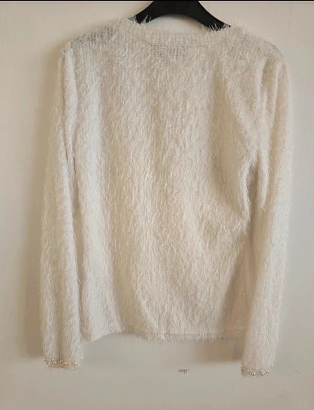 Chic Me ChicMe White Fluffy Jumper with Pearl Details