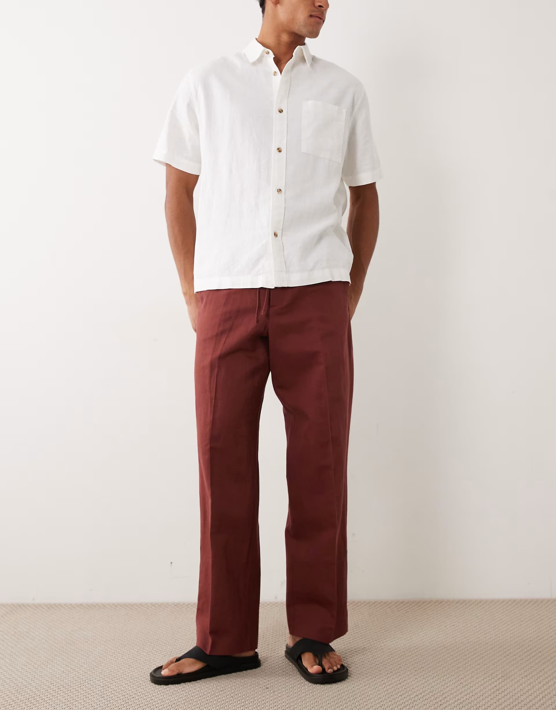 ASOS ASOS Burgundy Linen Tailored Wide Leg Trousers