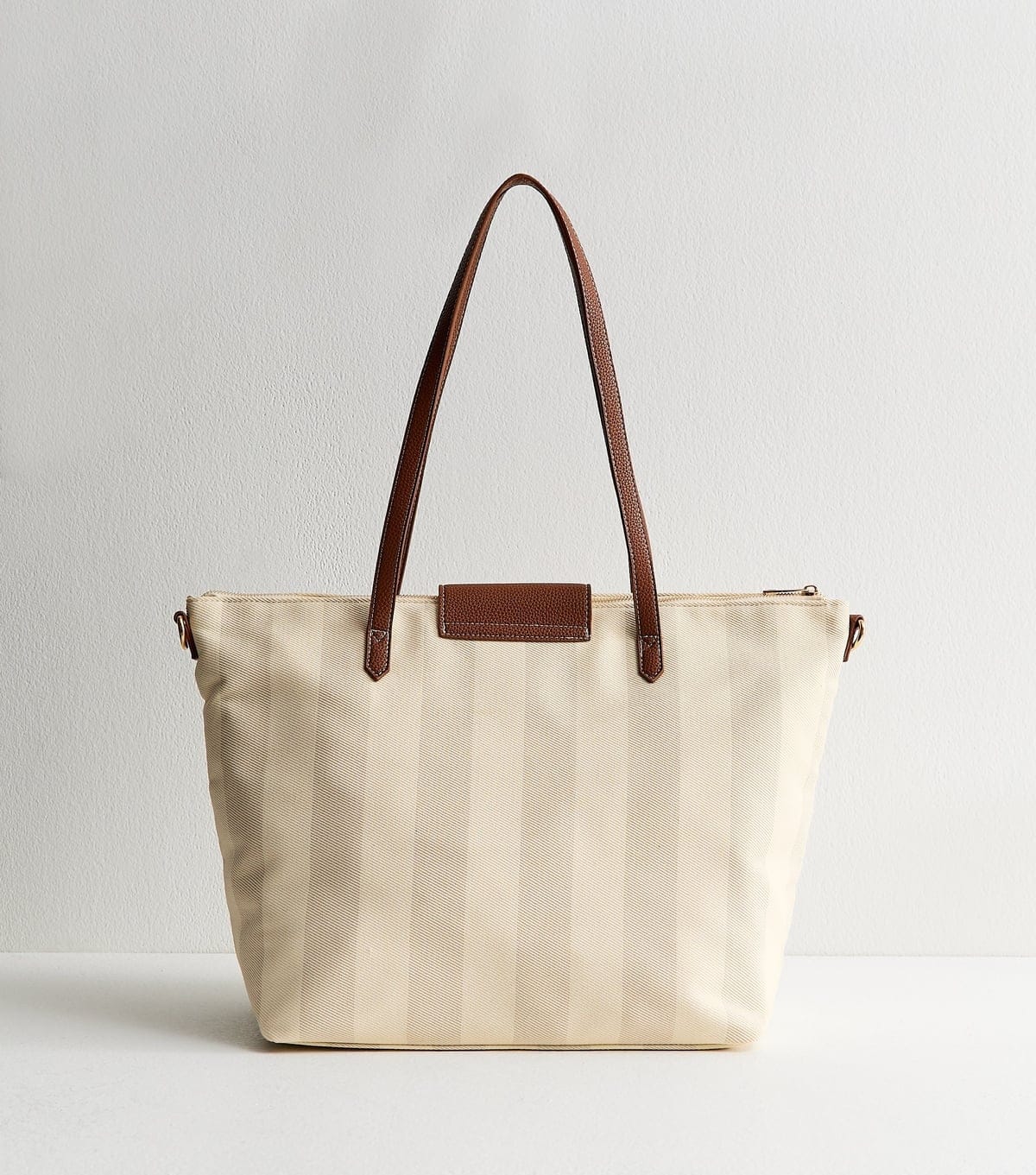 New Look Cream Striped Canvas Faux Leather Trimmed Tote Bag New Look - 4