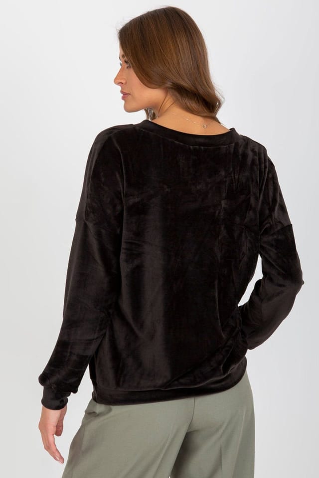 Love Lace Love Lace Women's Velour V Neck Long Sleeve Casual Sweatshirt in Black - 3