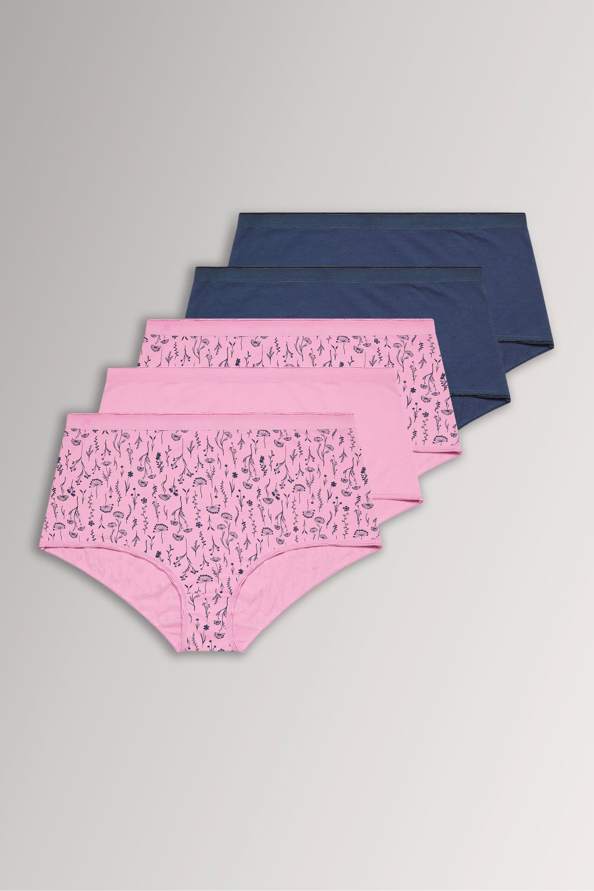 Yours 5 Pack Plus Size Pink & Navy Blue Floral Full Briefs