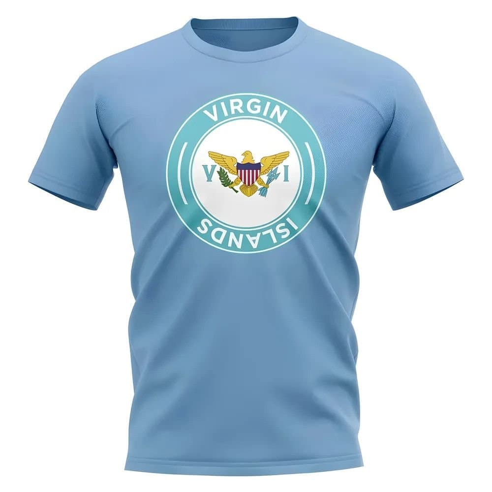 US Virgin Islands US Virgin Islands Men's Personalised U.S Virgin Islands Football Badge T-Shirt Sky in Light Blue