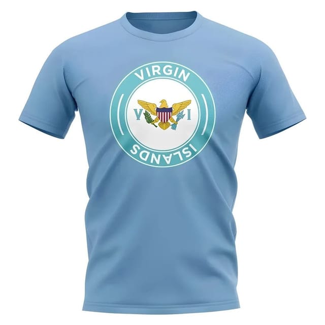 US Virgin Islands US Virgin Islands Men's Personalised U.S Virgin Islands Football Badge T-Shirt Sky in Light Blue - 2