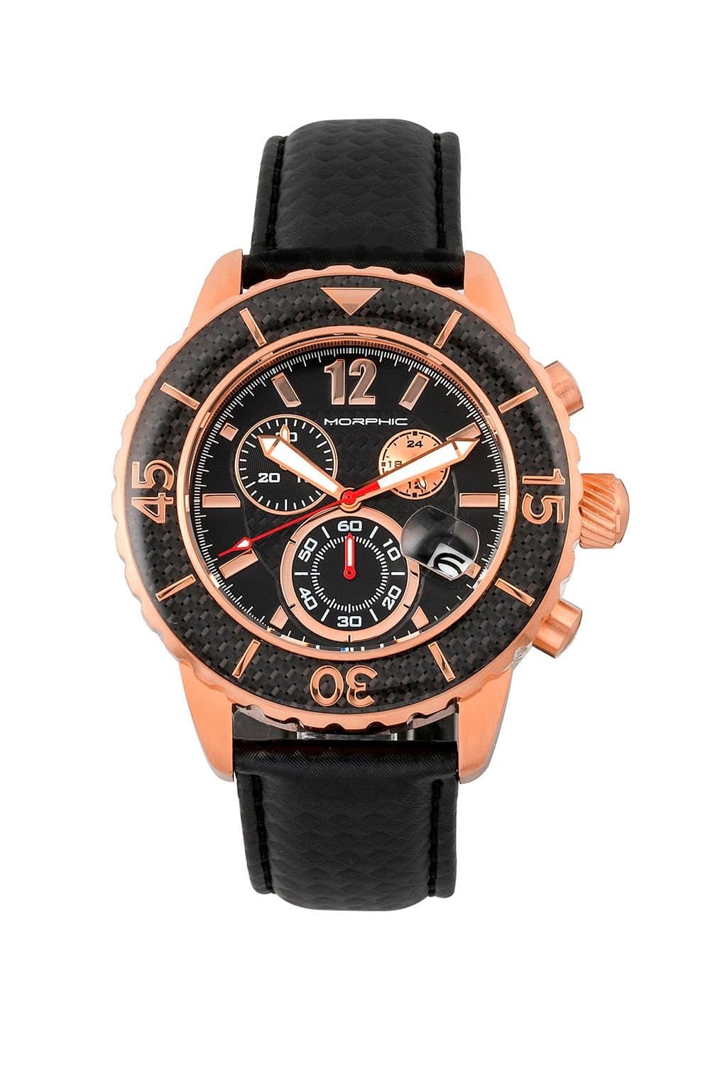 Morphic Morphic Men's M51 Series Chronograph Leather-Band Watch with Date in Rose Gold
