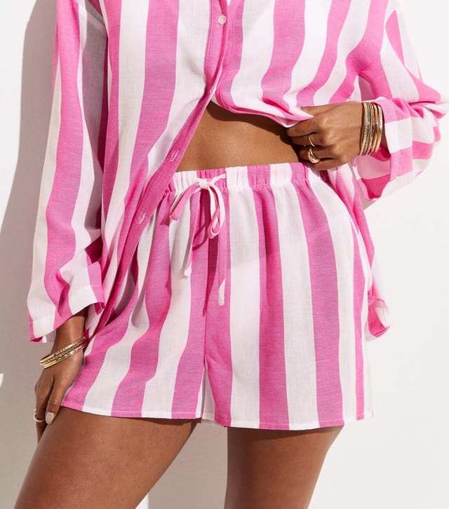 New Look Women's Pink Bold Stripe Beach Shorts New Look - 2