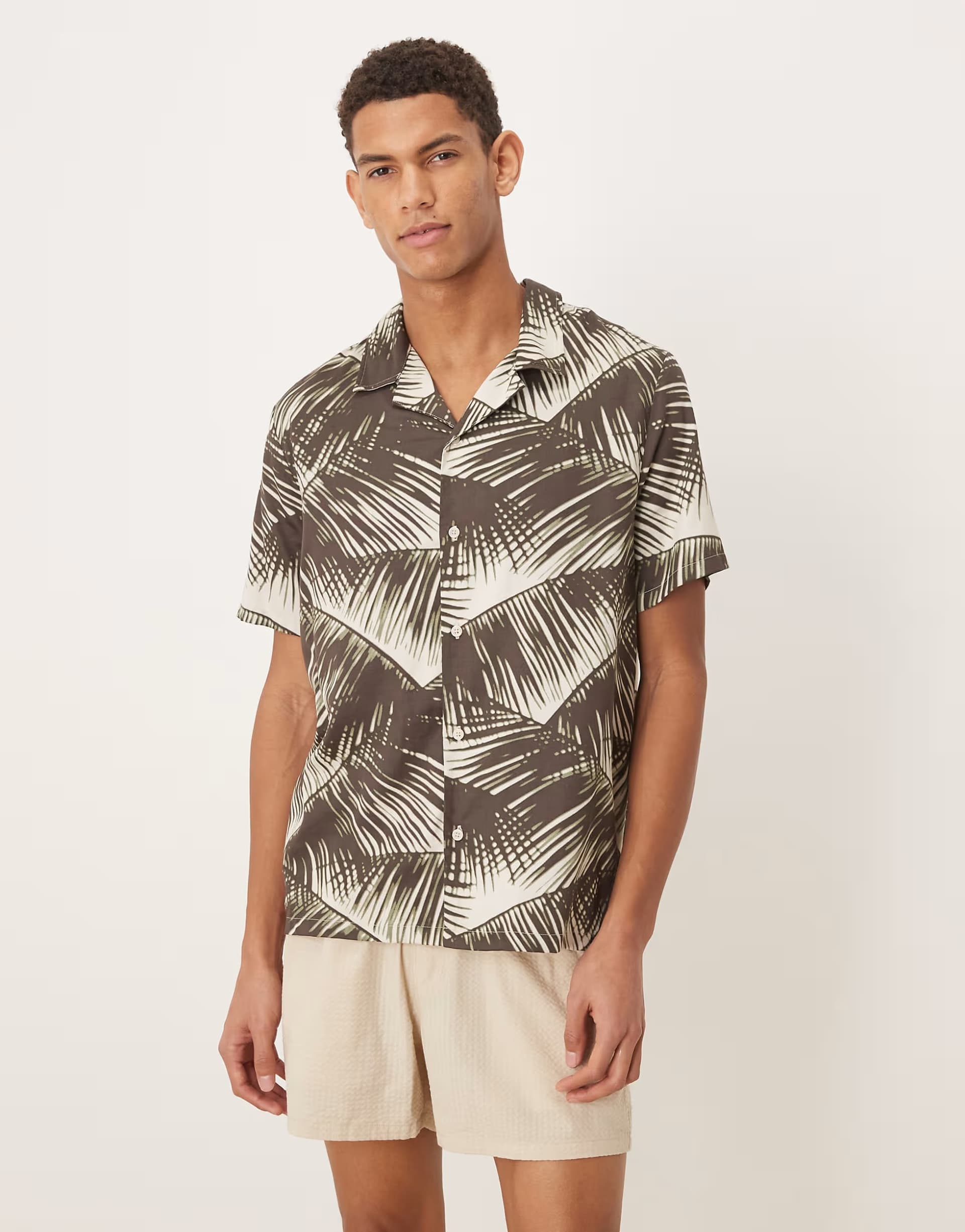 ASOS Calvin Klein Palm Print Short Sleeve Button-Down Shirt