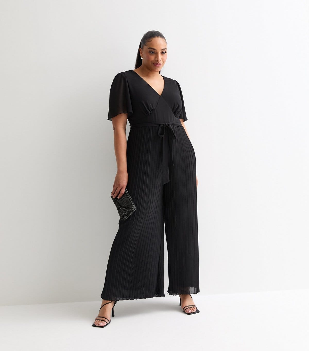 New Look Plus Size Black Pleated Wide Leg Jumpsuit