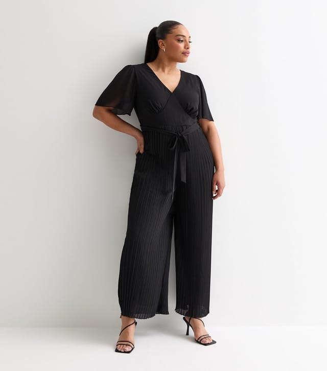 New Look Women's Plus Size Black Pleated Wide Leg Jumpsuit Curves New Look - 3