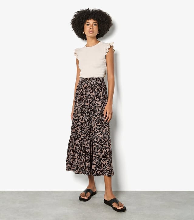 Apricot Women's Brown Tiered Leaf Print Midi Skirt Apricot New Look - 2