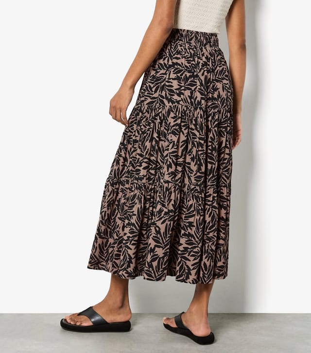 Apricot Women's Brown Tiered Leaf Print Midi Skirt Apricot New Look - 3