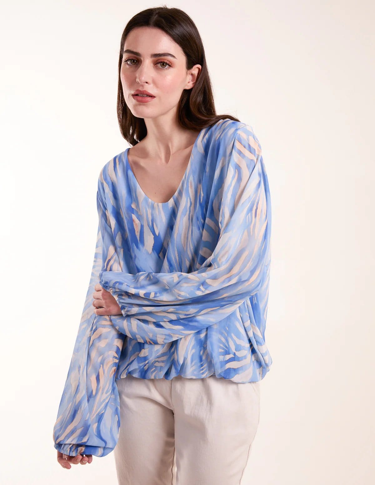 Blue Vanilla Watercolour V Neck Top - 1