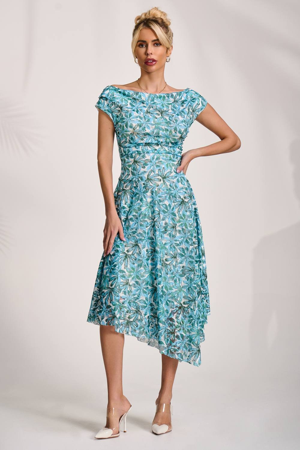 Jolie Moi Jolie Moi Women's Asymmetric Printed Lace Draped Dress in Blue - 2