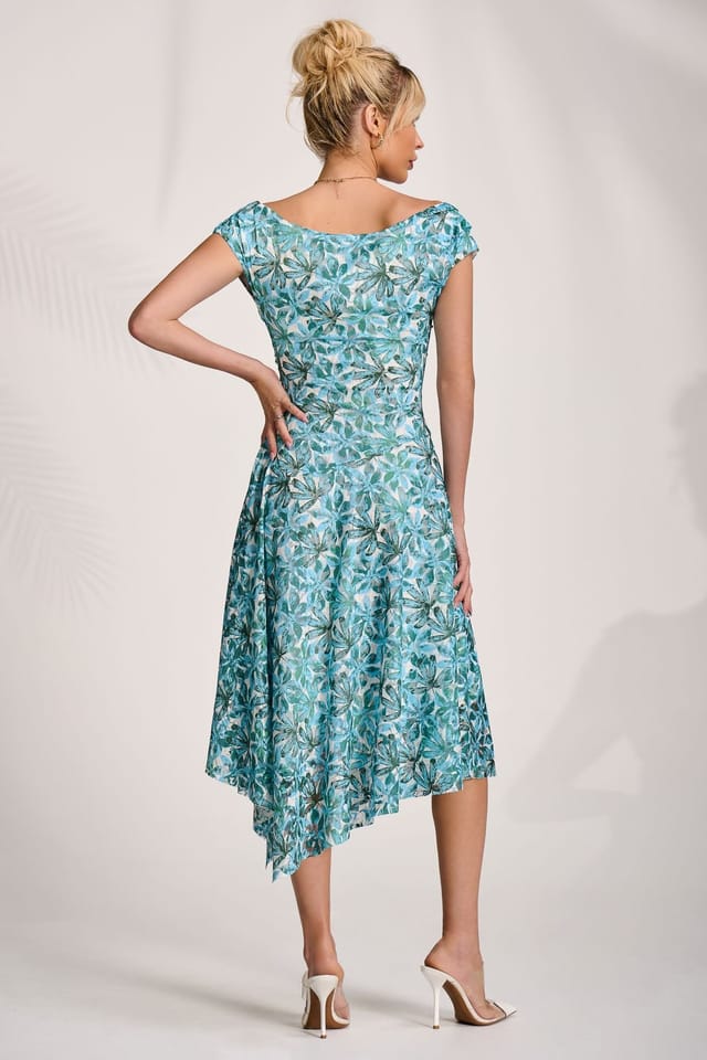 Jolie Moi Jolie Moi Women's Asymmetric Printed Lace Draped Dress in Blue - 2
