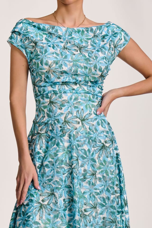 Jolie Moi Jolie Moi Women's Asymmetric Printed Lace Draped Dress in Blue - 3