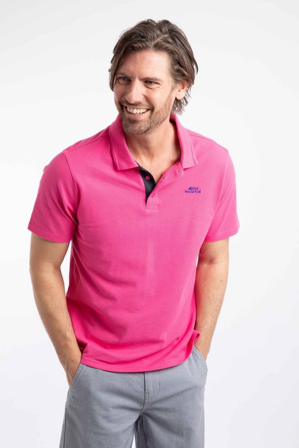 Weird Fish Weird Fish Men's Miles Pique Polo Shirt in Bright Pink