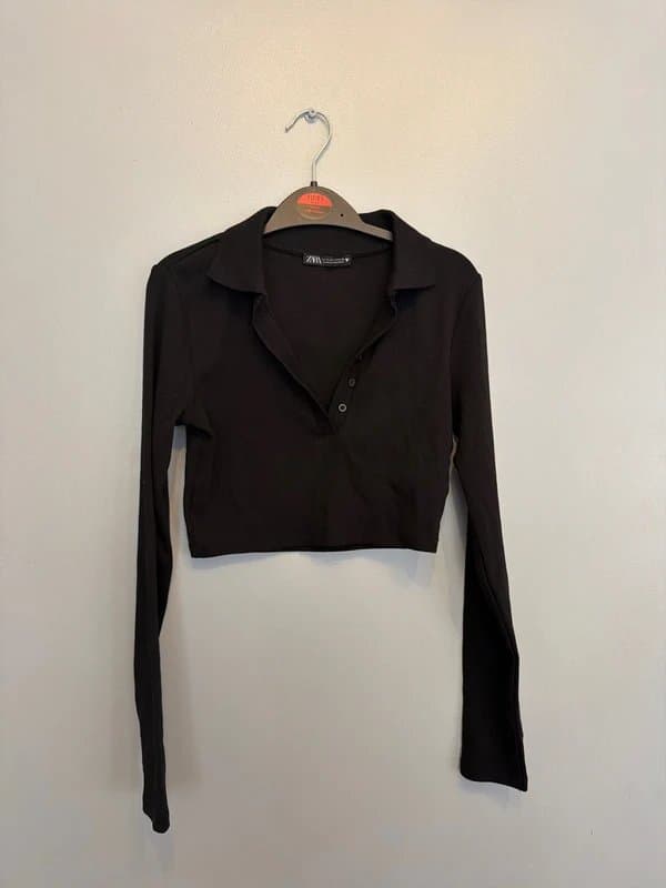 Zara zara cropped long sleeve with buttons & collar