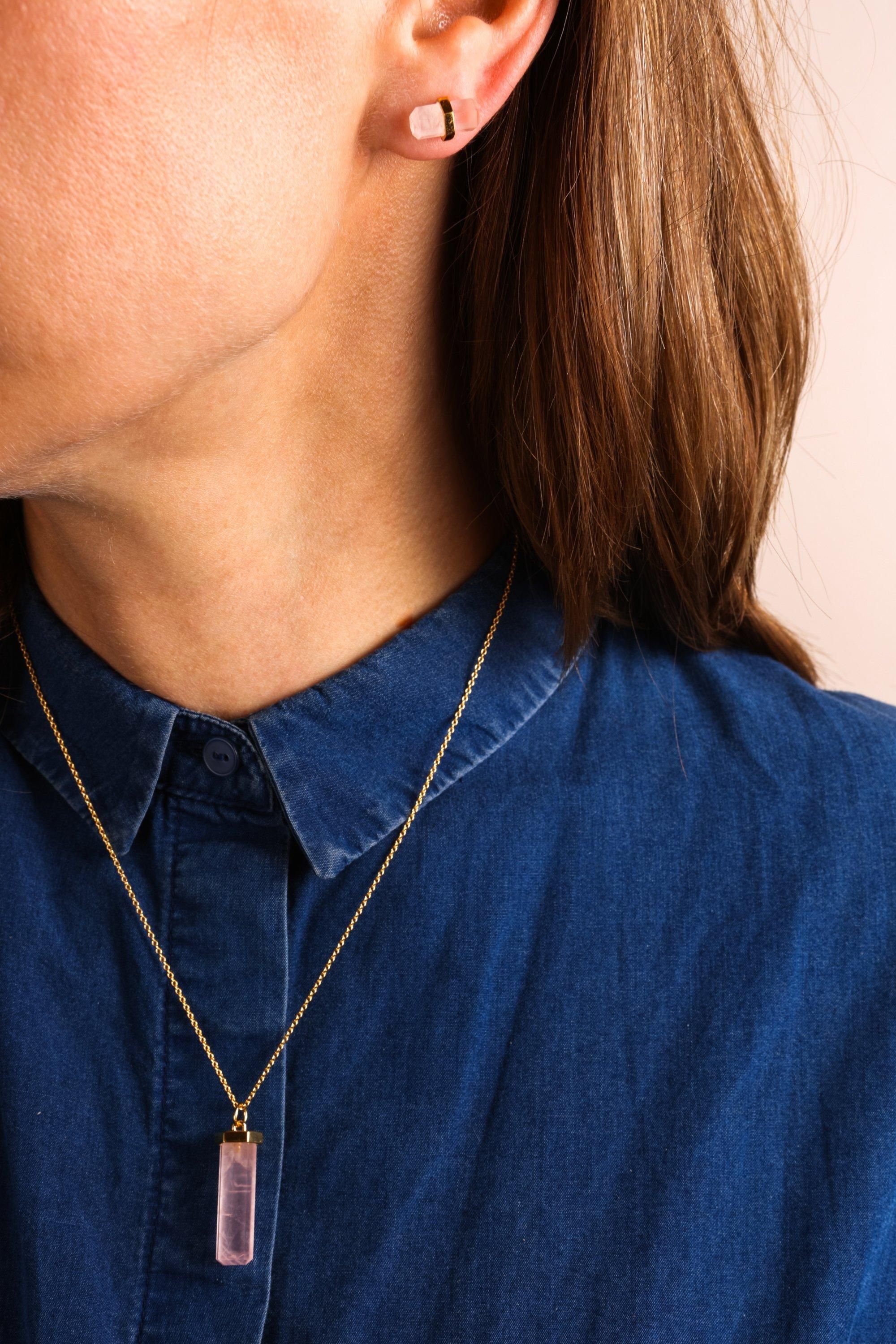 The Fine Collective The Fine Collective Women's 18ct Gold Plated Sterling Silver Rose Quartz Pendant Necklace - 2