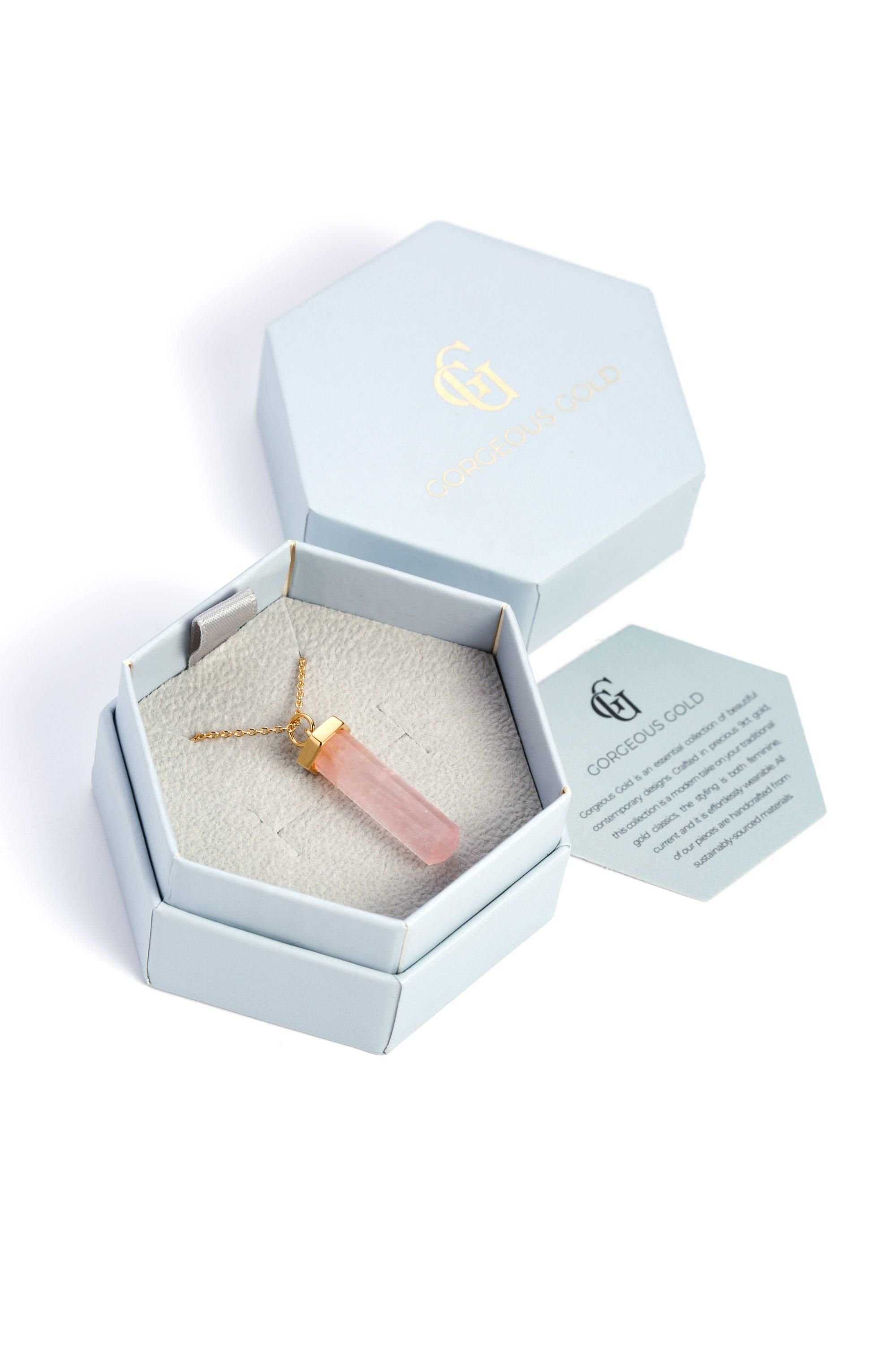 The Fine Collective The Fine Collective Women's 18ct Gold Plated Sterling Silver Rose Quartz Pendant Necklace - 4