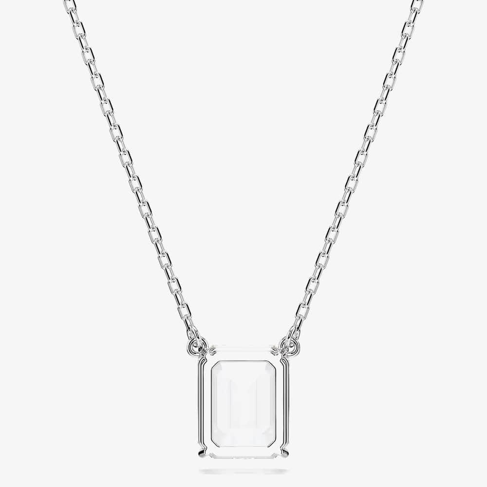 Swarovski Swarovski Women's Stilla Rhodium Plated White Octagonal Necklace 5693405 in Silver - 4