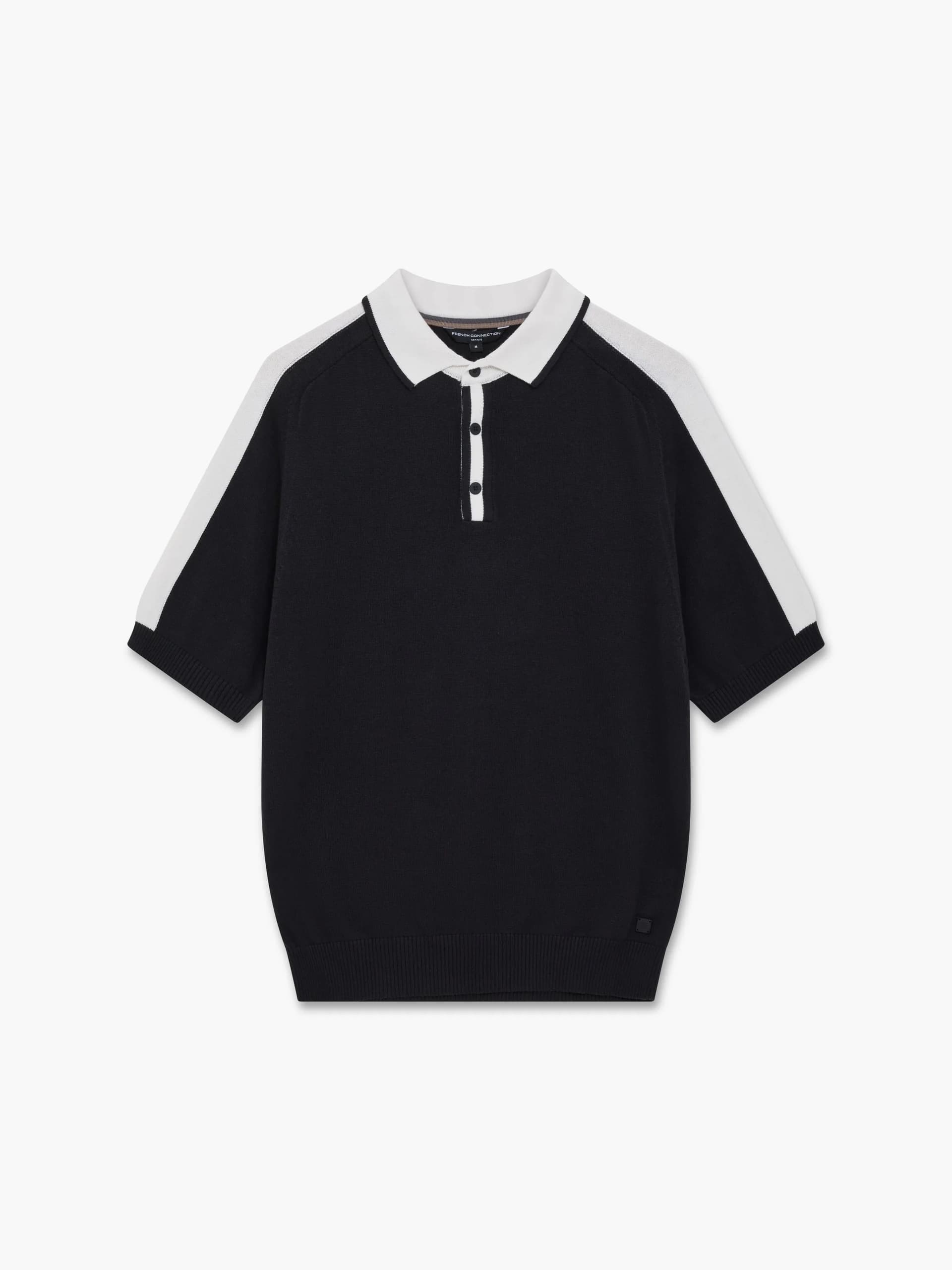 French Connection Intarsia Short Sleeve Polo Shirt Black/Ecru