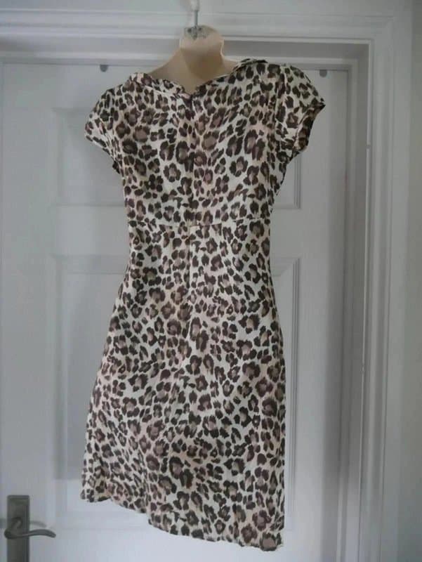 Warehouse Warehouse Silk Dress Brown Animal Print Evening Party Ladies Size 6 Versatile