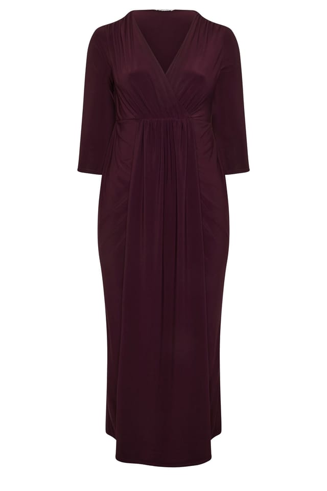 Yours Yours Women's Maxi Drape Dress in Burgundy - 2