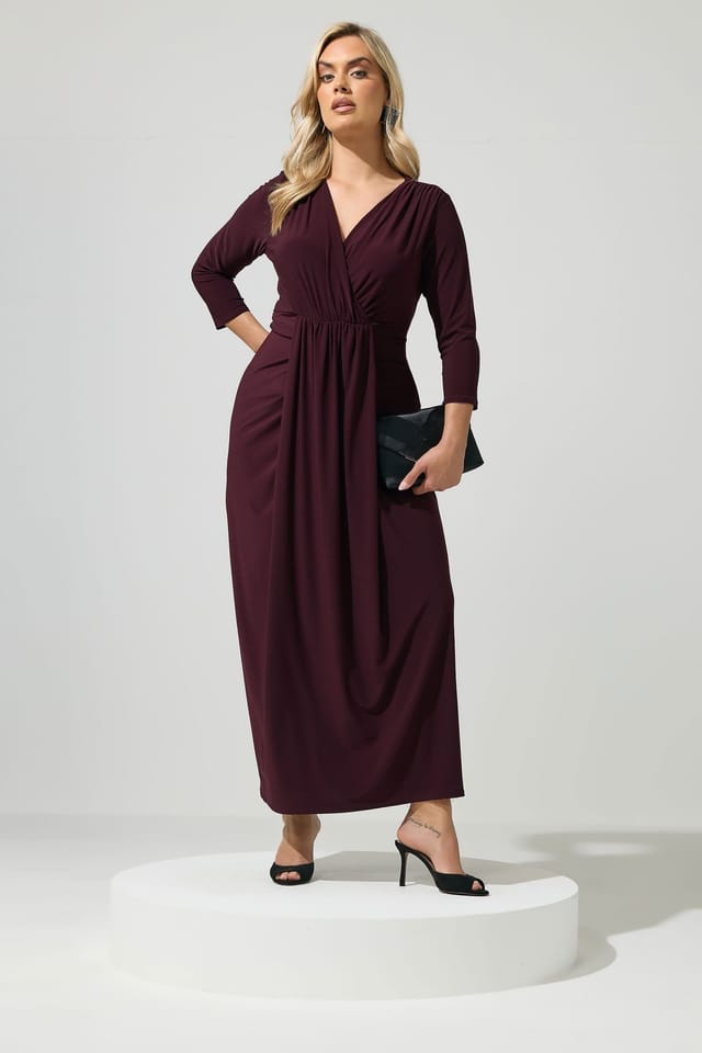 Yours Yours Women's Maxi Drape Dress in Burgundy - 3