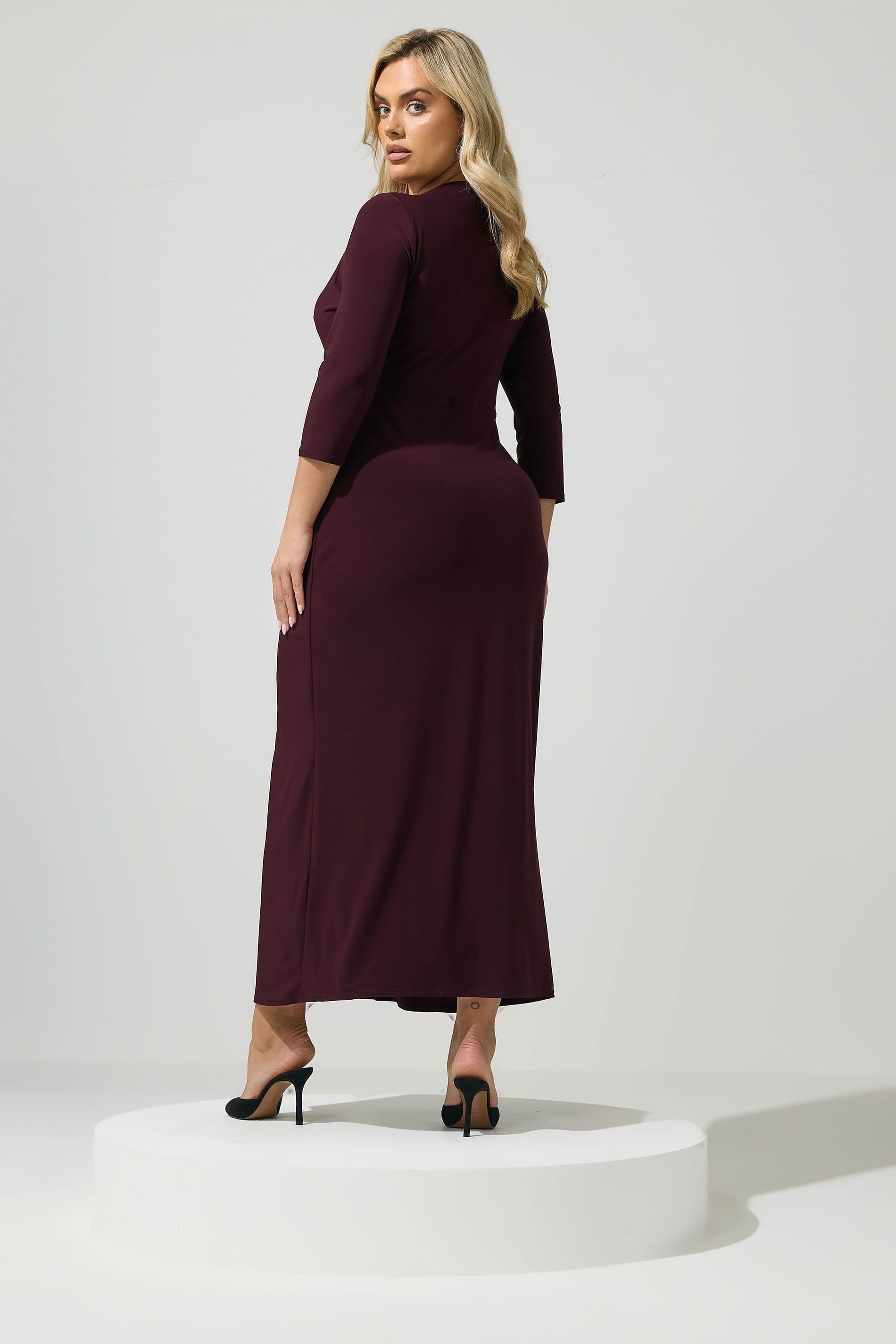 Yours Yours Women's Maxi Drape Dress in Burgundy - 4