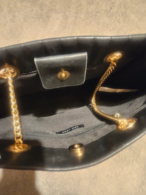New Look Black leather look with gold hardware large handbag