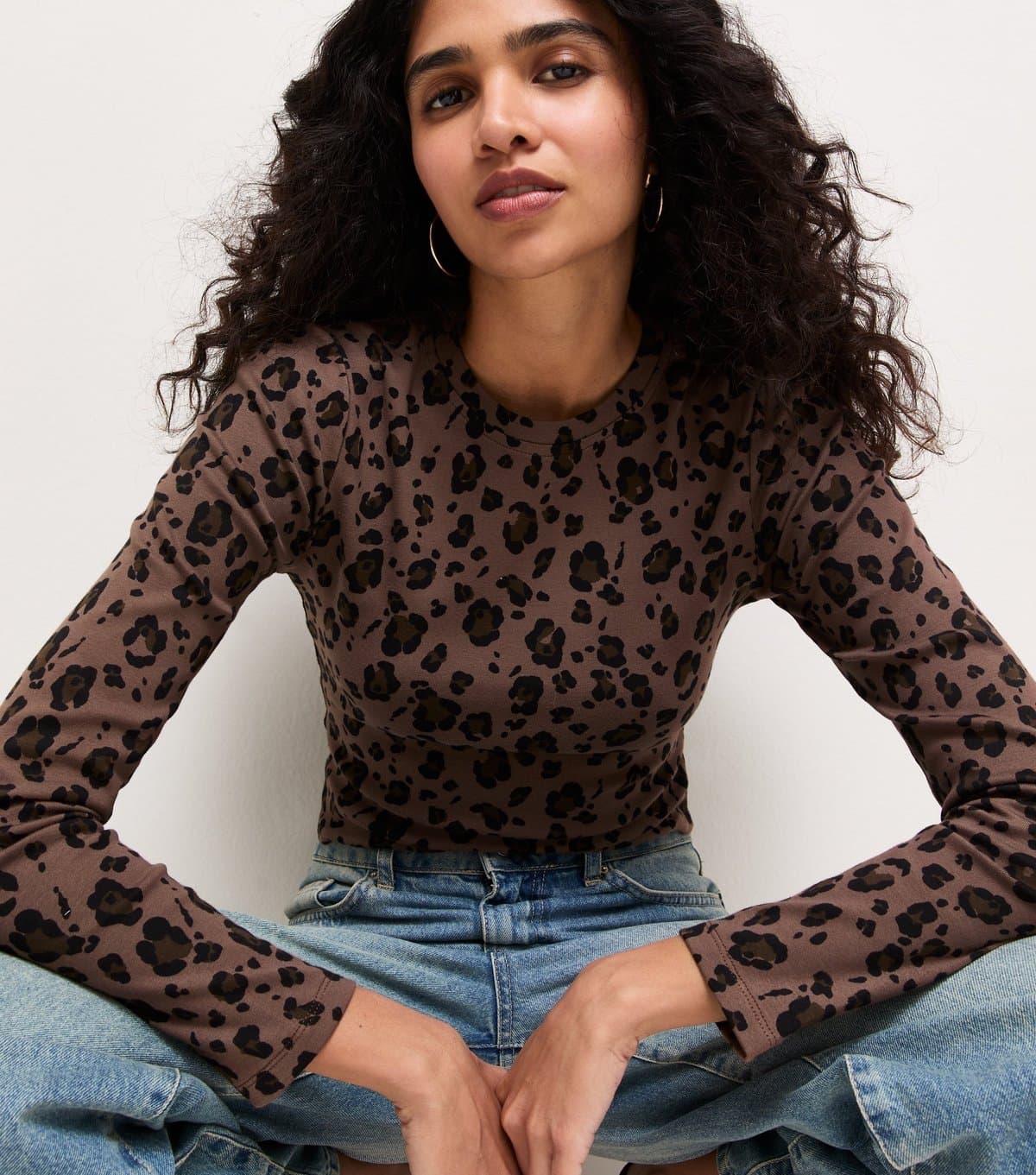 New Look New Look Leopard Print Brown Cotton-Rich Long Sleeve Baby Tee