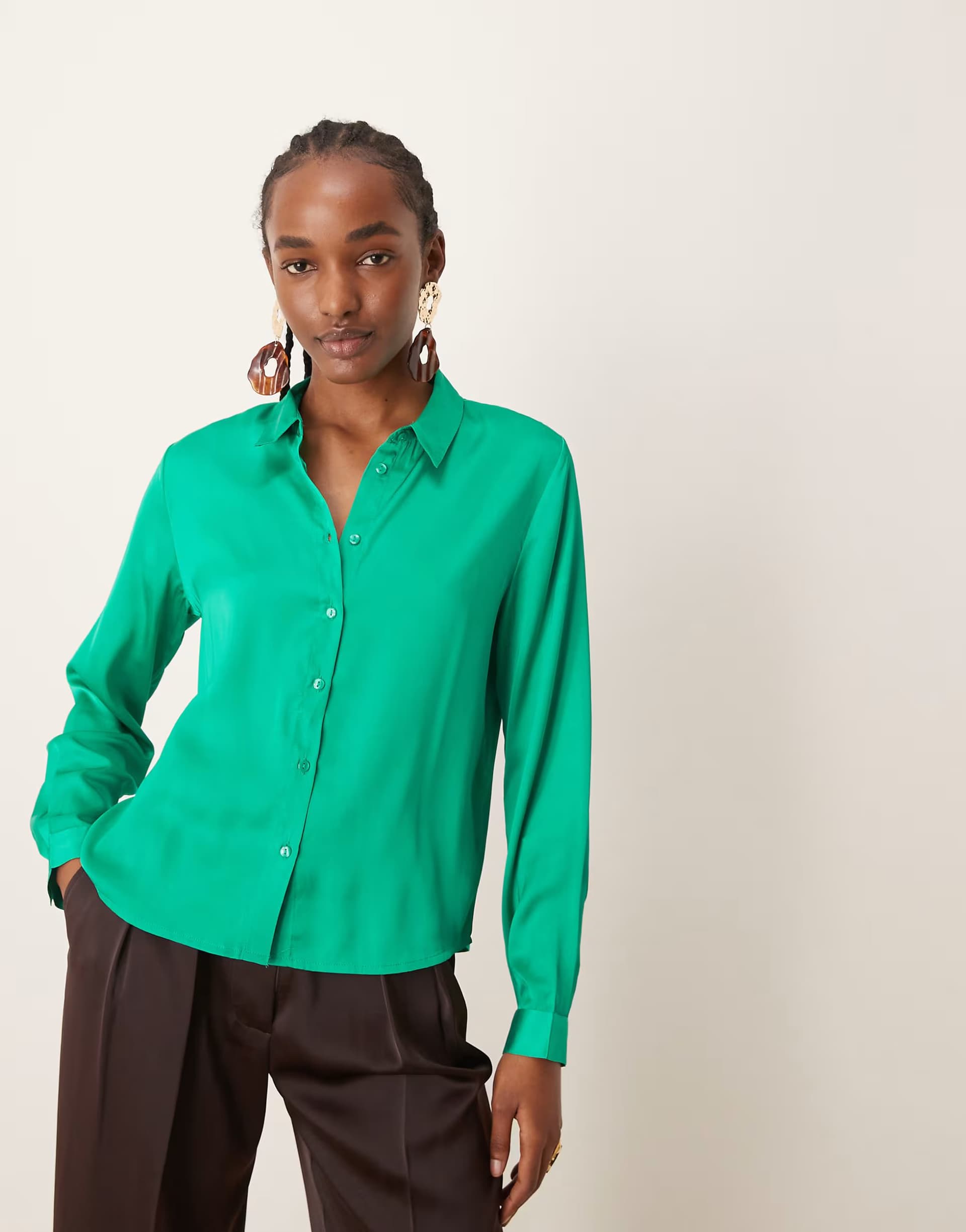 ASOS ASOS JDY Satin Long-Sleeve Shirt in Green