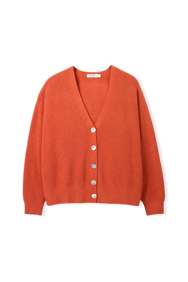 Celtic & Co Celtic & Co Women's Slouchy Ribbed V-Neck Cardigan in Burnt Orange - 2