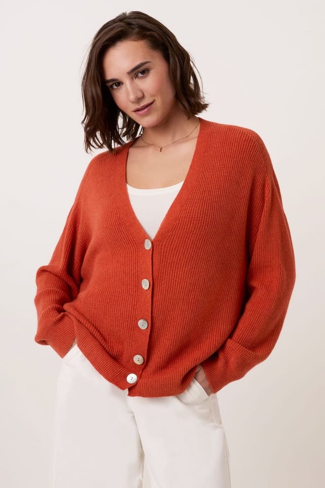 Celtic & Co Celtic & Co Women's Slouchy Ribbed V-Neck Cardigan in Burnt Orange - 3