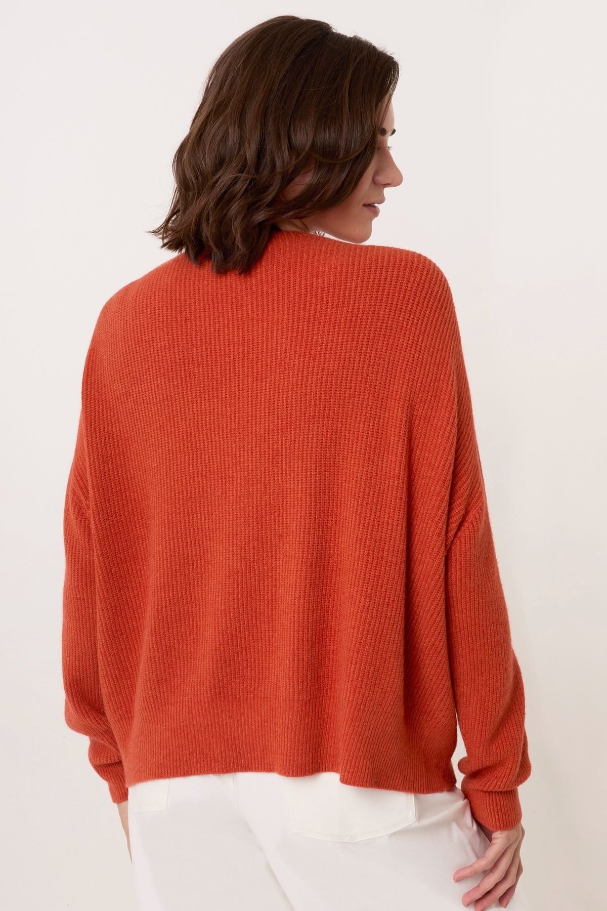 Celtic & Co Celtic & Co Women's Slouchy Ribbed V-Neck Cardigan in Burnt Orange - 4